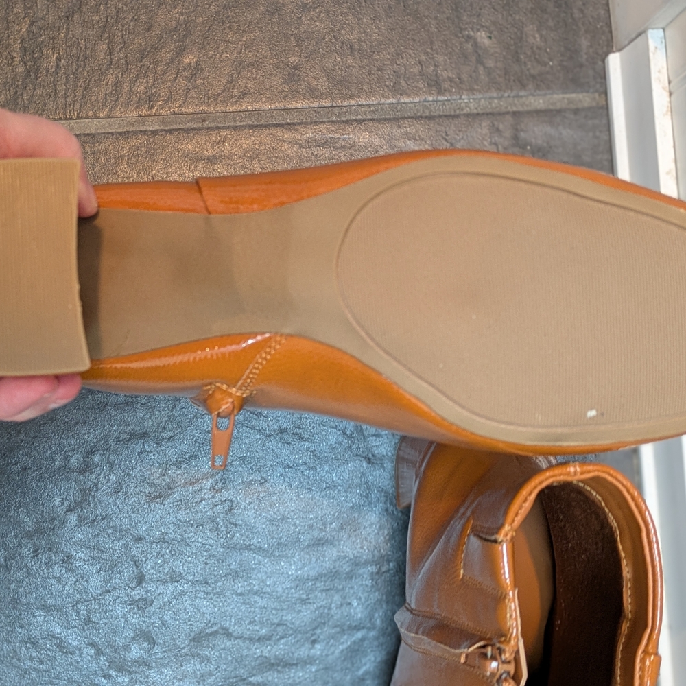 Sugar Glossy Tan Heeled Boots - Picture 8 of 8